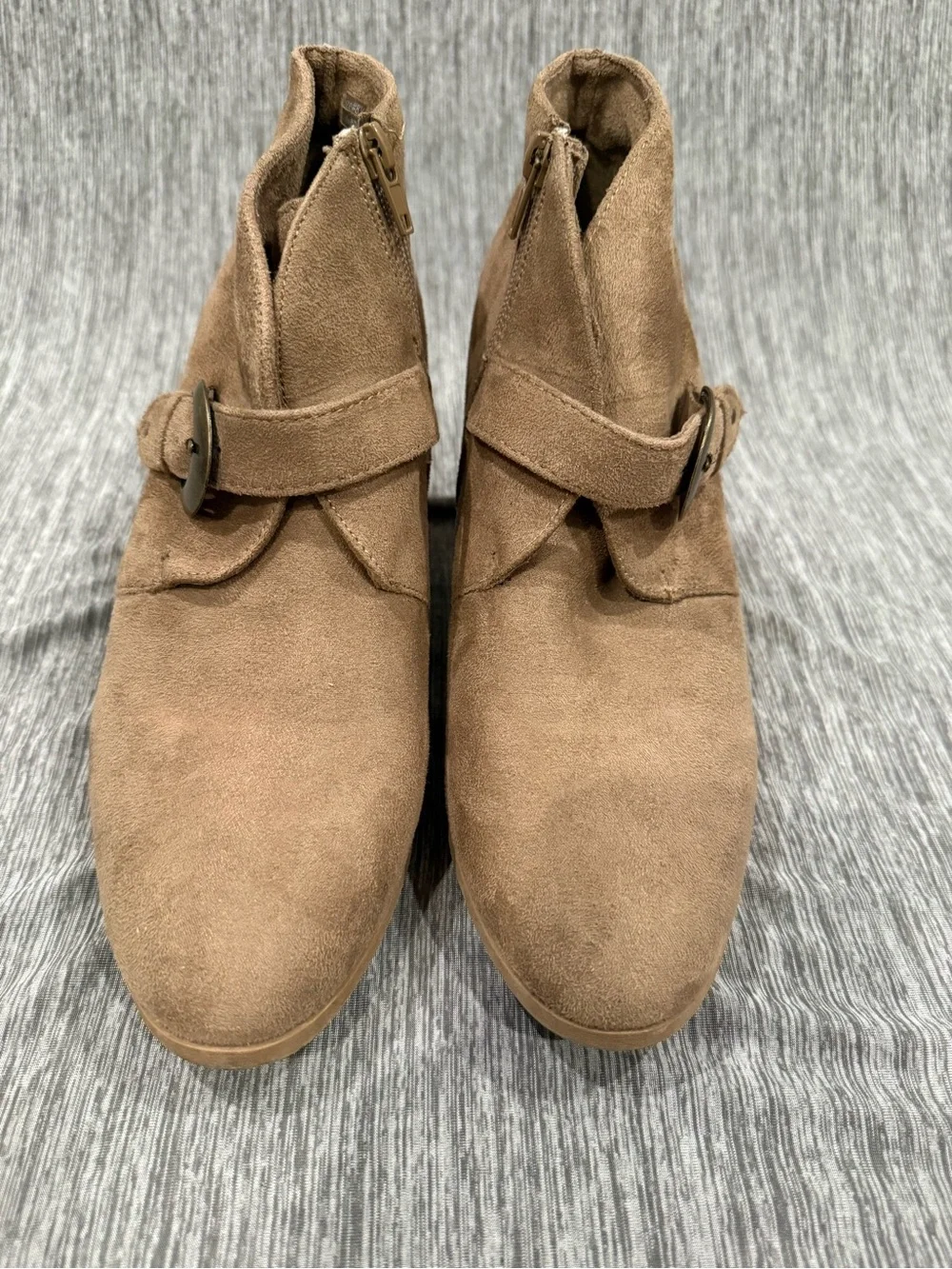 Maurices Taupe Suede Ankle Booties with Buckle
